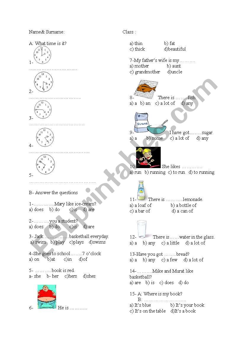 6th graders quiz worksheet