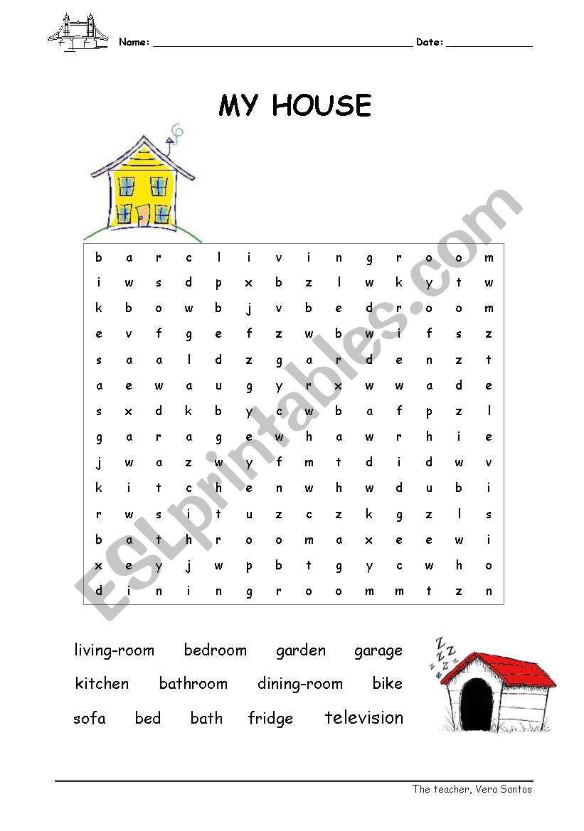 House Wordsearch ESL Worksheet By Verasantos