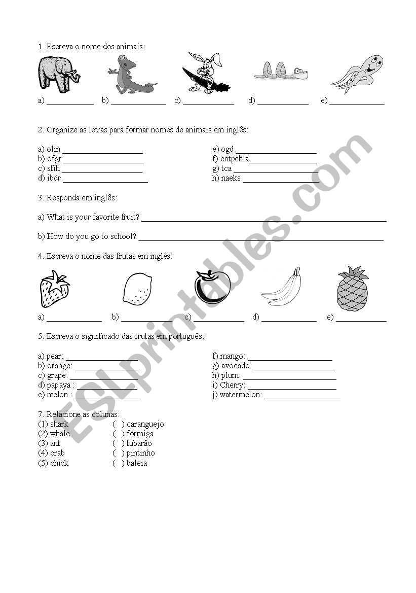 Fruits and Animals worksheet