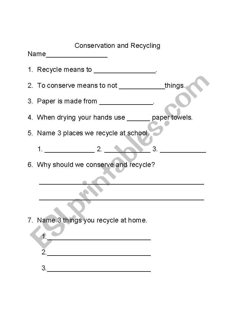 Conservation and Recycling worksheet