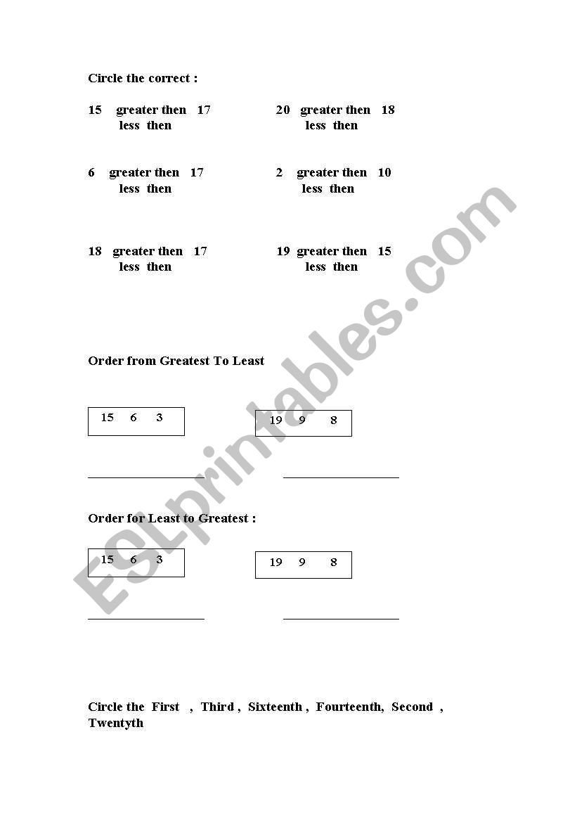 maths greater than less than worksheet