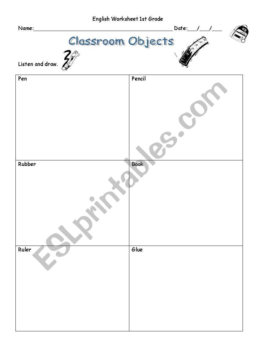 draw classroom objects worksheet