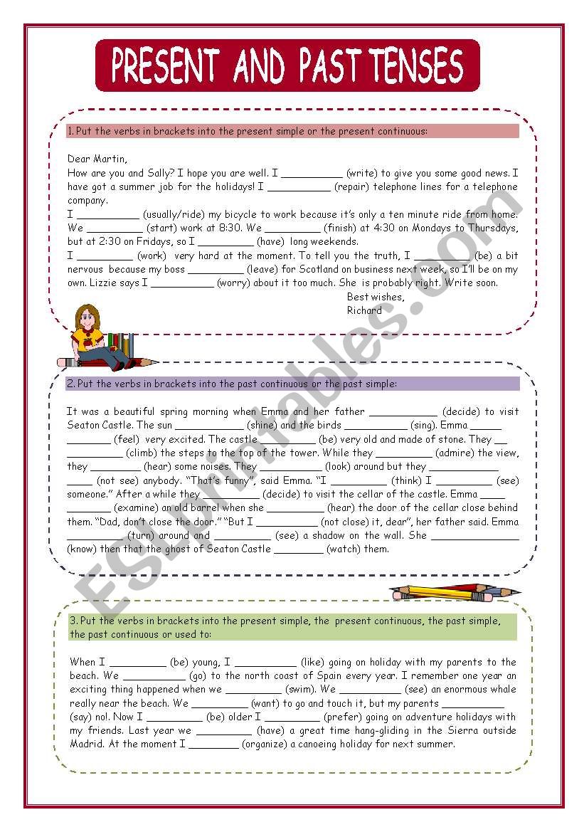 PRESENT AND PAST TENSES ESL Worksheet By Neusferris