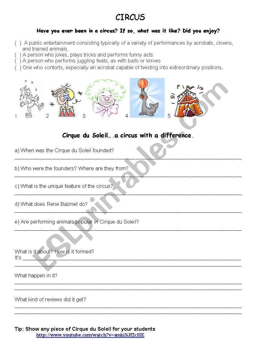 Cirque de Soleil worksheet