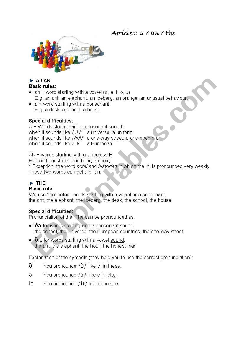 Articles worksheet