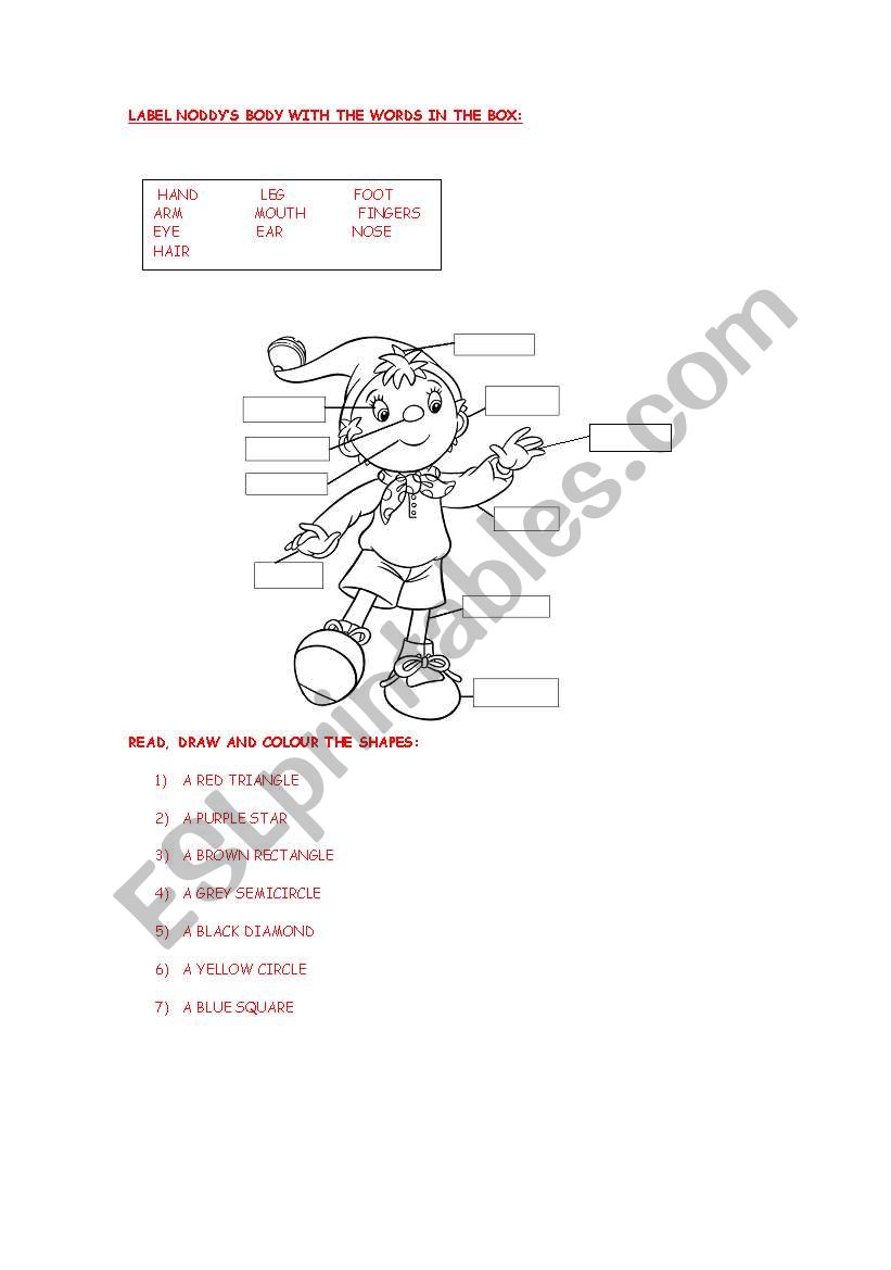 body parts worksheet