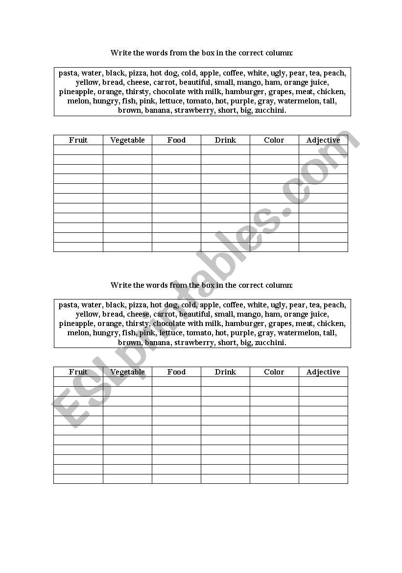 Mixed Vocabulary worksheet