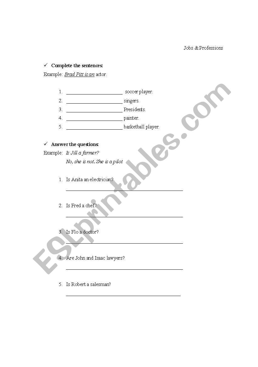 Jobs and professions worksheet