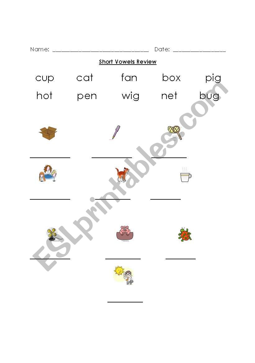 Short vowels review worksheet