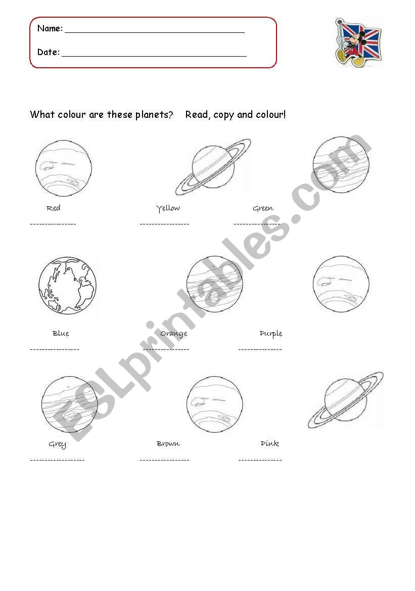 Planets To Colour ESL Worksheet By Nar 