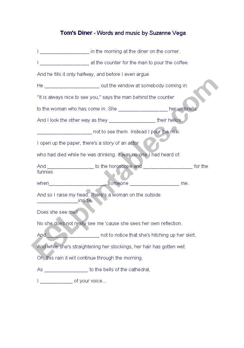 Toms diner - the song worksheet