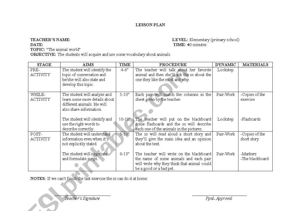 lesson plan worksheet