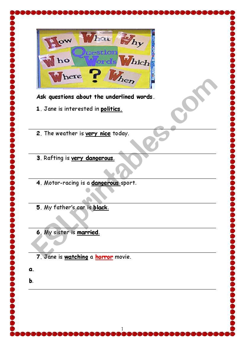 Question Words worksheet