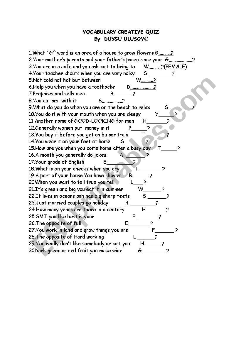 abc creative quiz worksheet