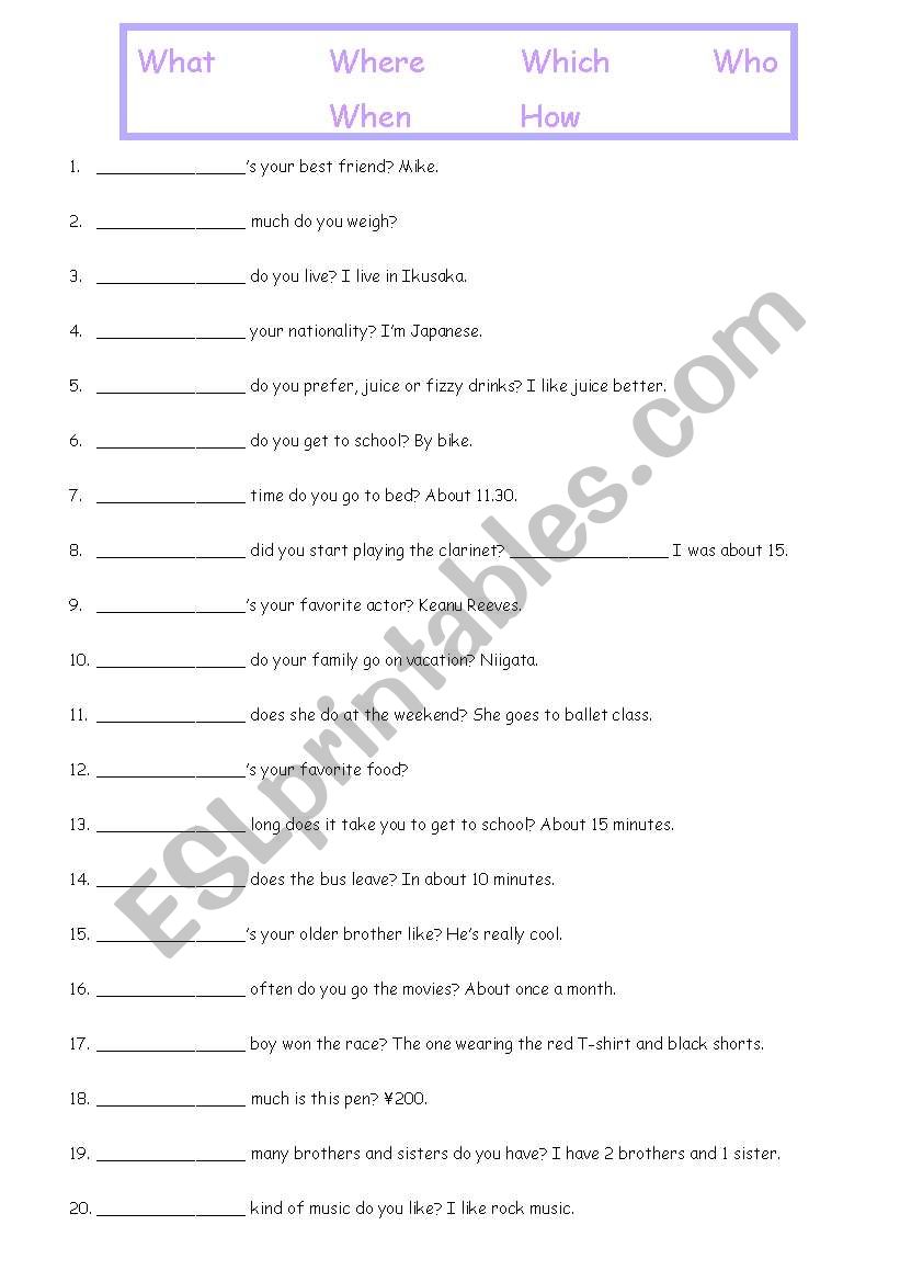 What´s the Question Word? - ESL worksheet by juliag