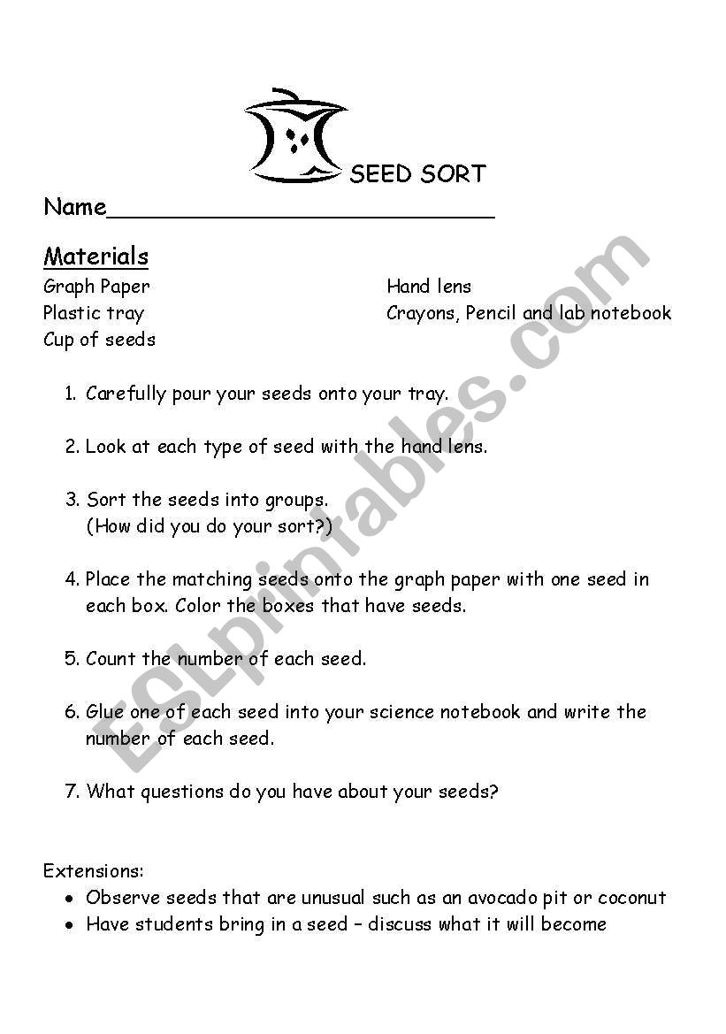 Seed Sort worksheet