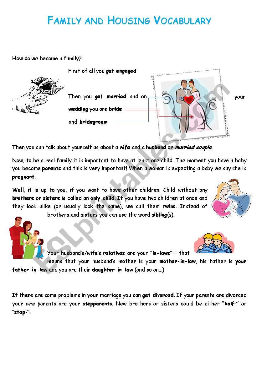 Family and Housing Vocabulary + Exercises - ESL worksheet by ...