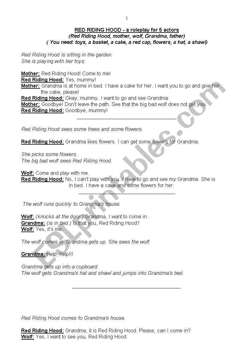 Little Red Ridinghood worksheet