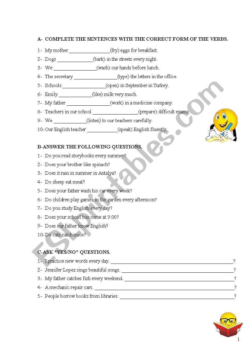 present simple exercises worksheet