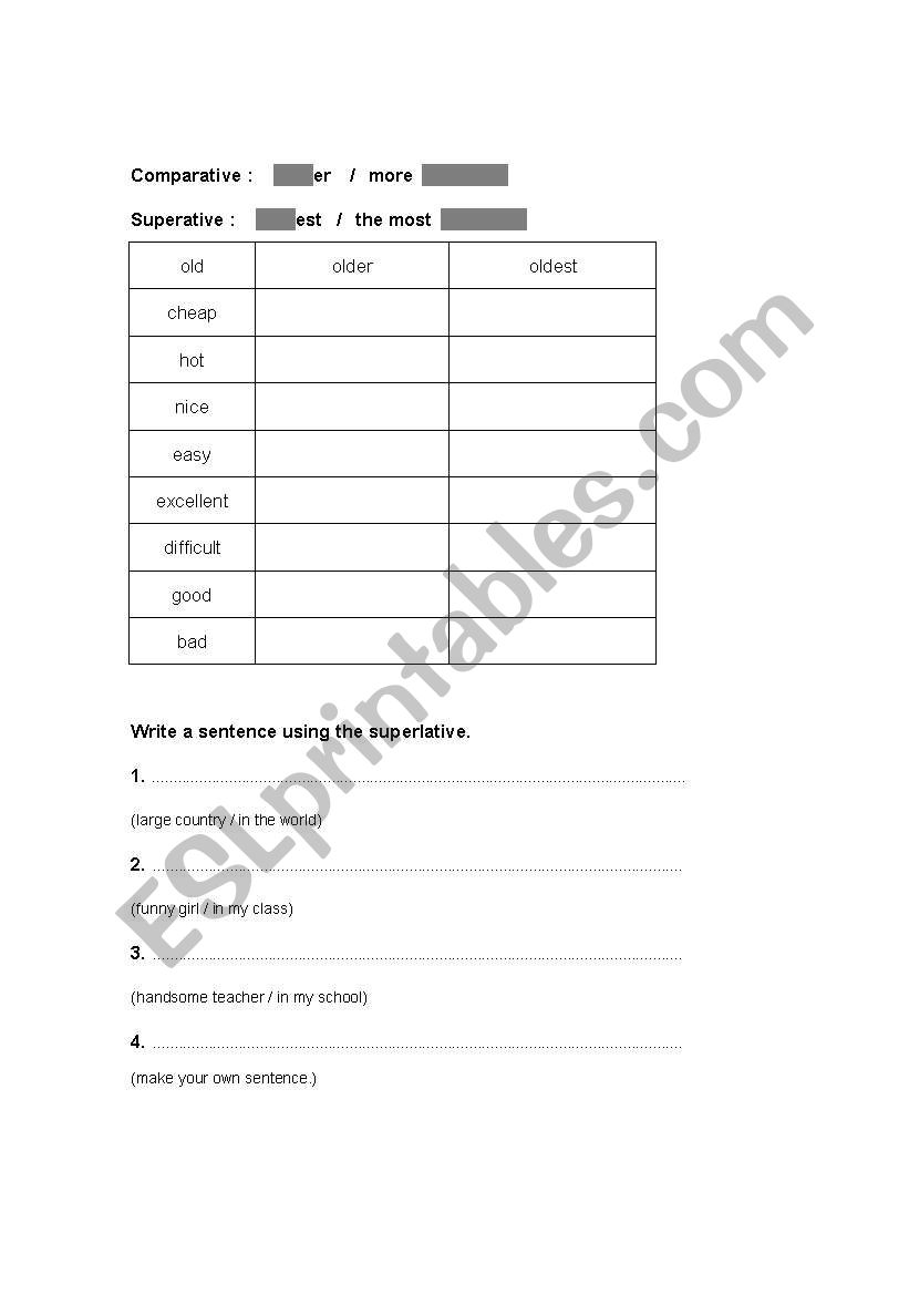 comparative&superative worksheet