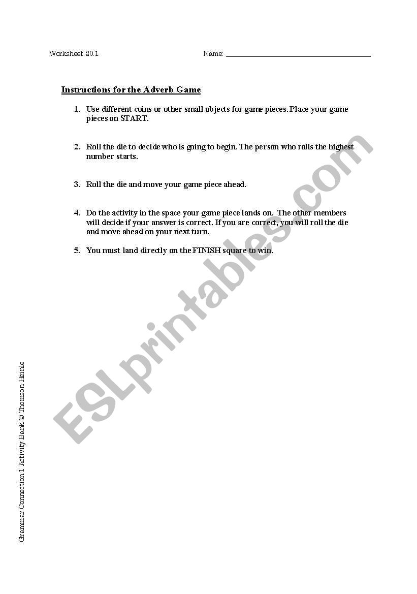 THE ADVERB GAME worksheet