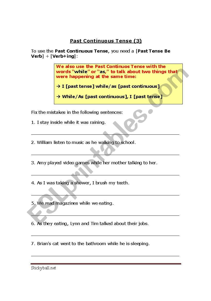 past continuous tense worksheet