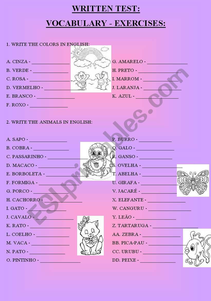 WRITTEN TEST ( VOCABULARY ) worksheet