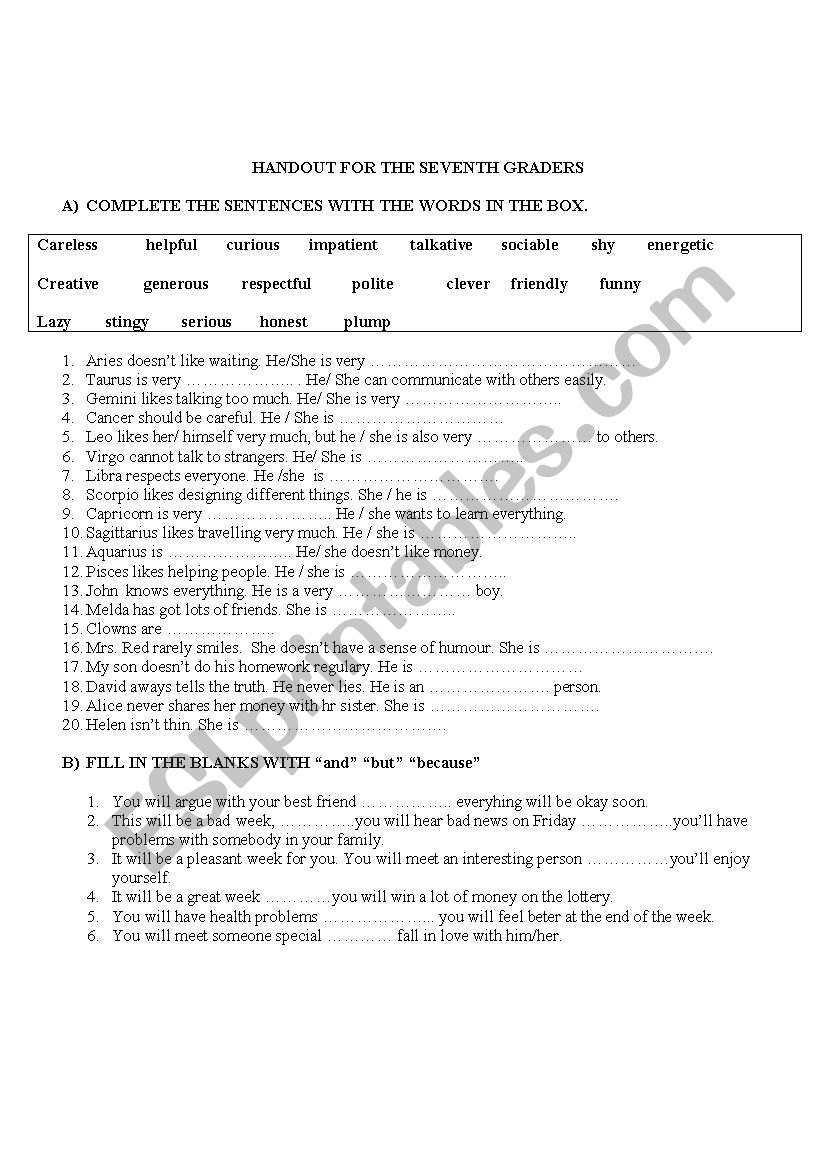 seventh grade learners worksheet