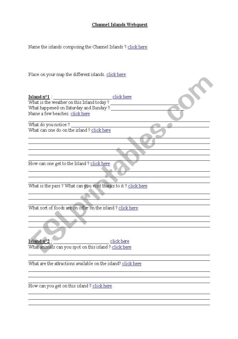 Channel Islands Webquest worksheet