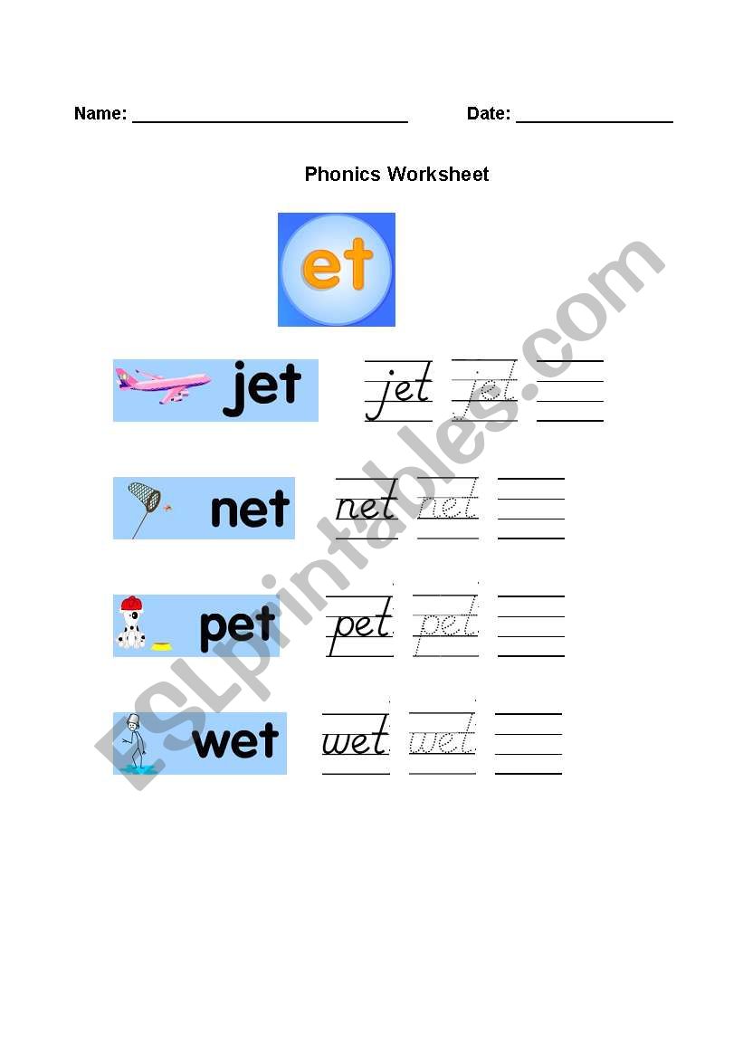 Phonics Worksheet: et worksheet