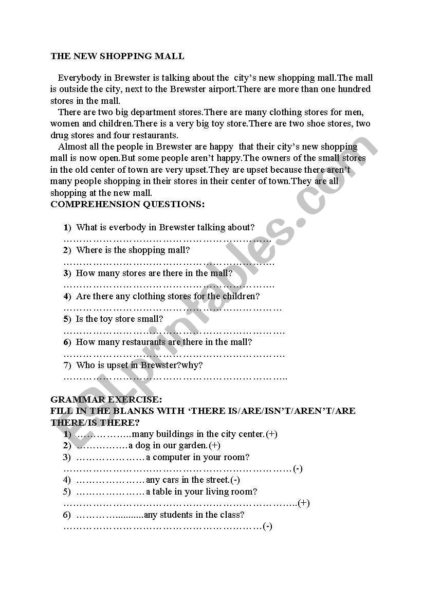 The new shopping mall worksheet