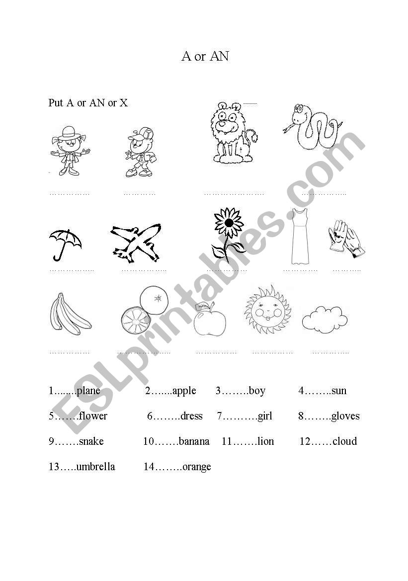 a or an or x worksheet