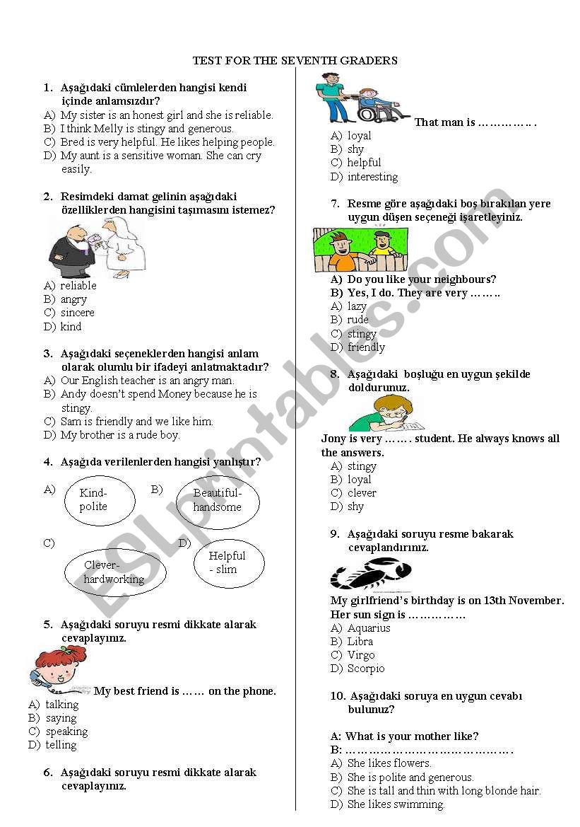 characteristic features worksheet