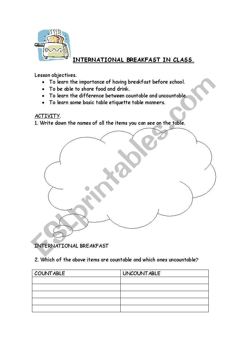 International breakfast worksheet