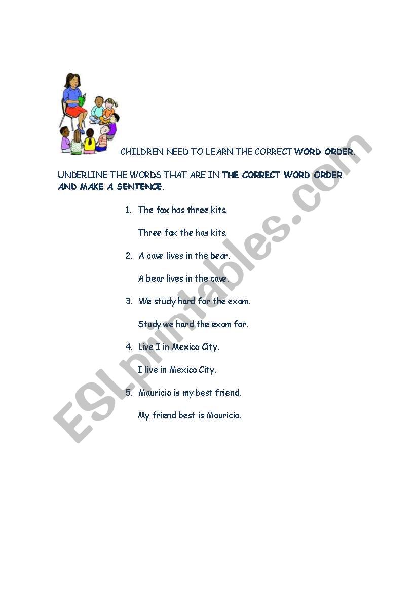Word order for small children worksheet