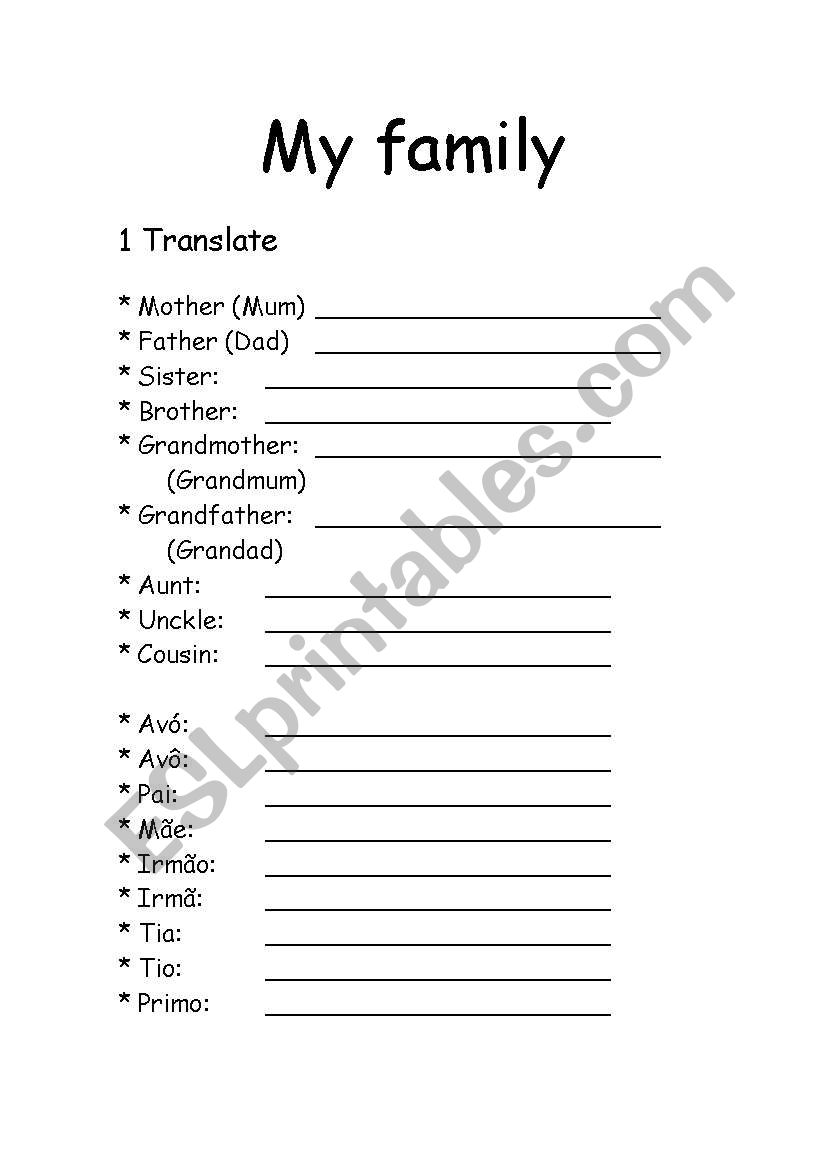 My family worksheet