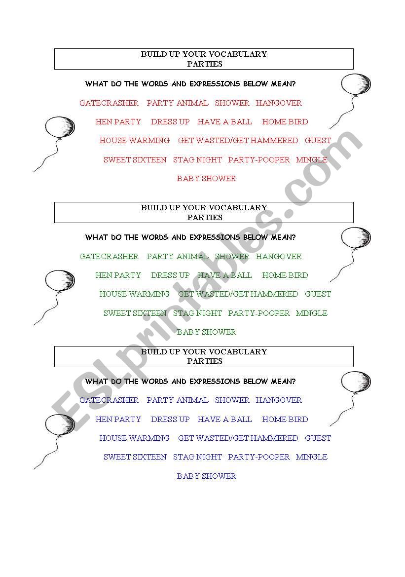 LETS HAVE A PARTY!!! worksheet