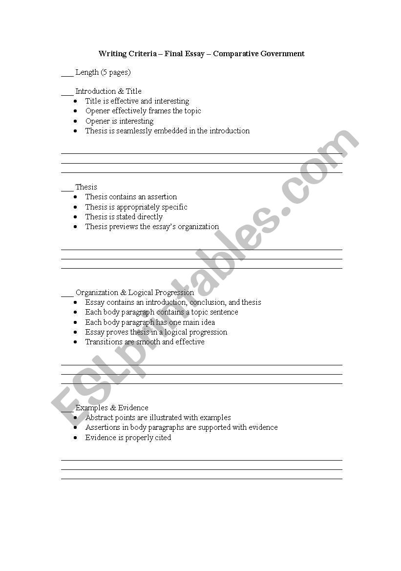 Rubric for Social Studies Writing - for higher level ESL and Mainstream High School Writers