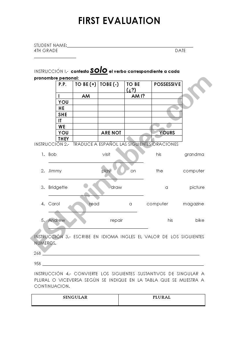 EVALUATION  worksheet