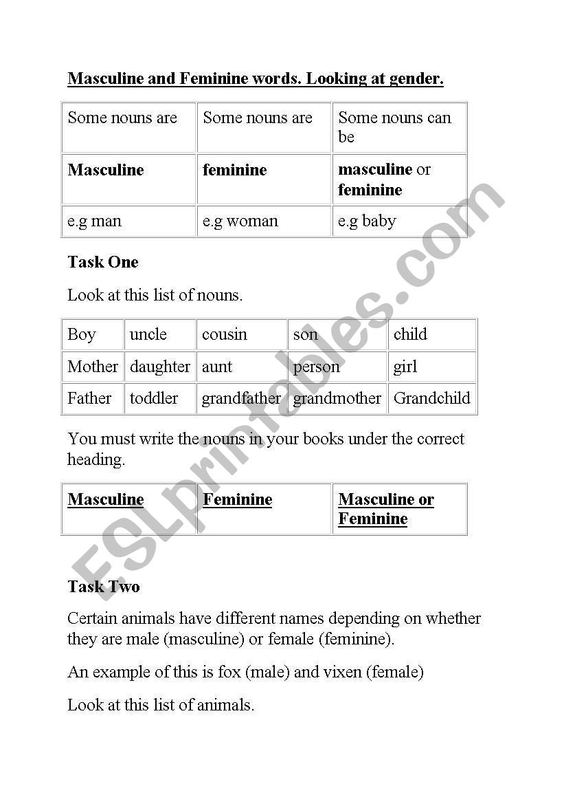 GENDER worksheet