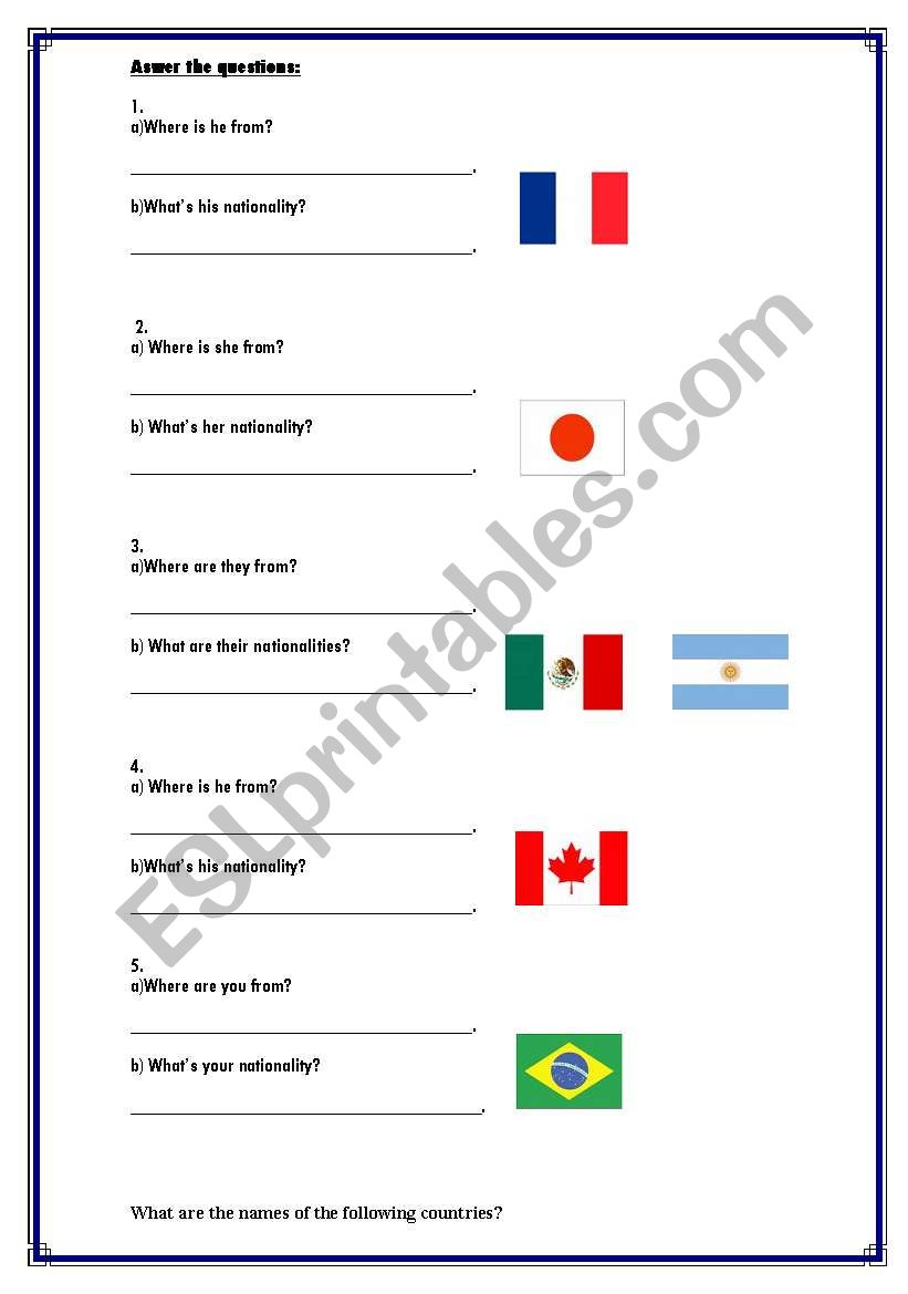 Countries and Nationalities worksheet