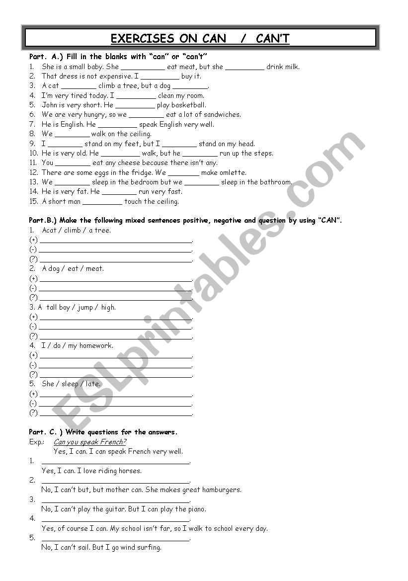 CAN - CANT USAGE  worksheet