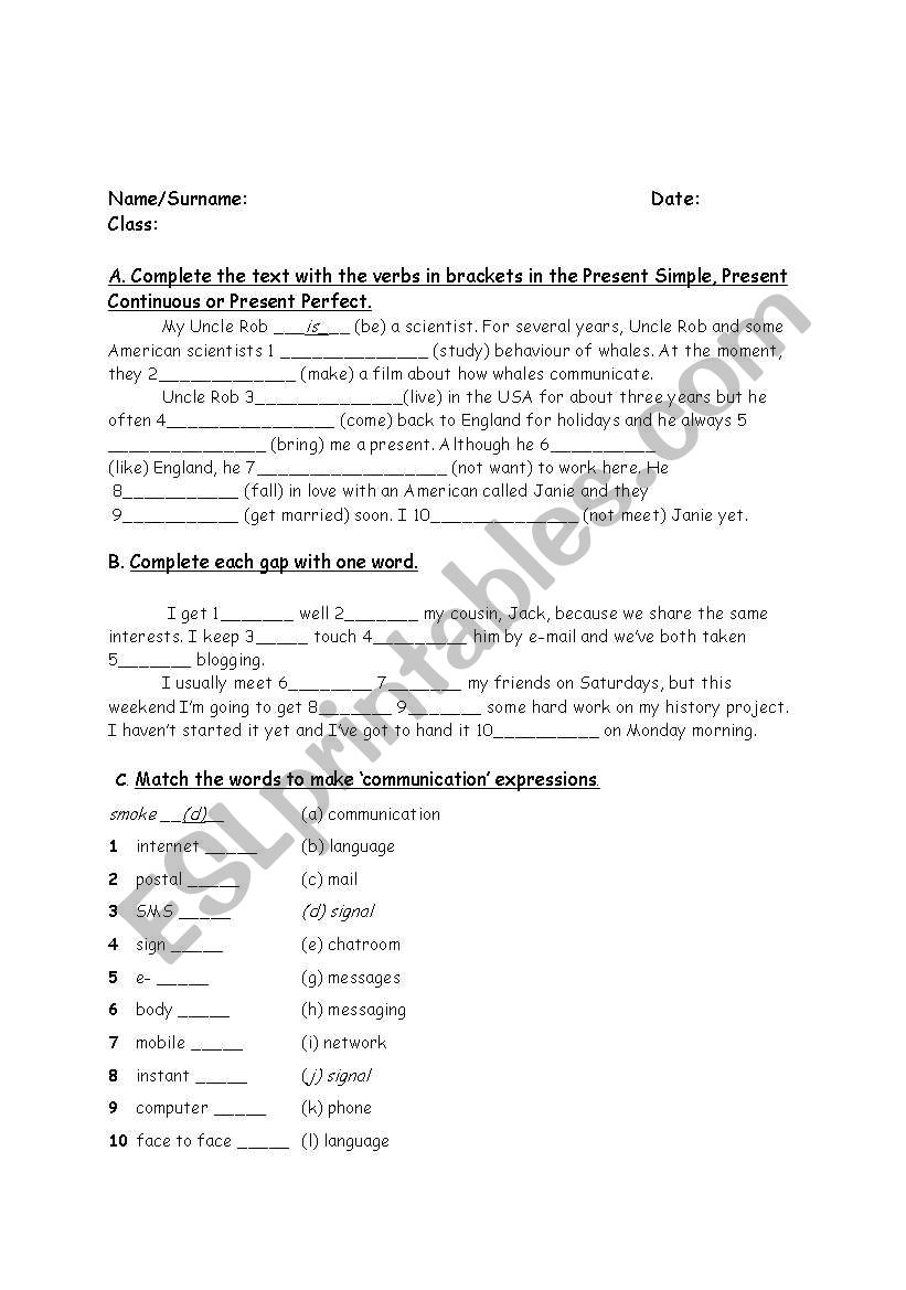 Present  Tenses worksheet