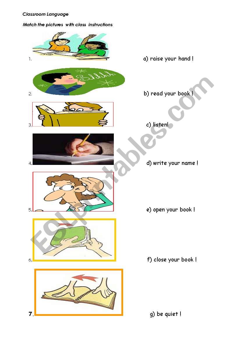 classroom language worksheet