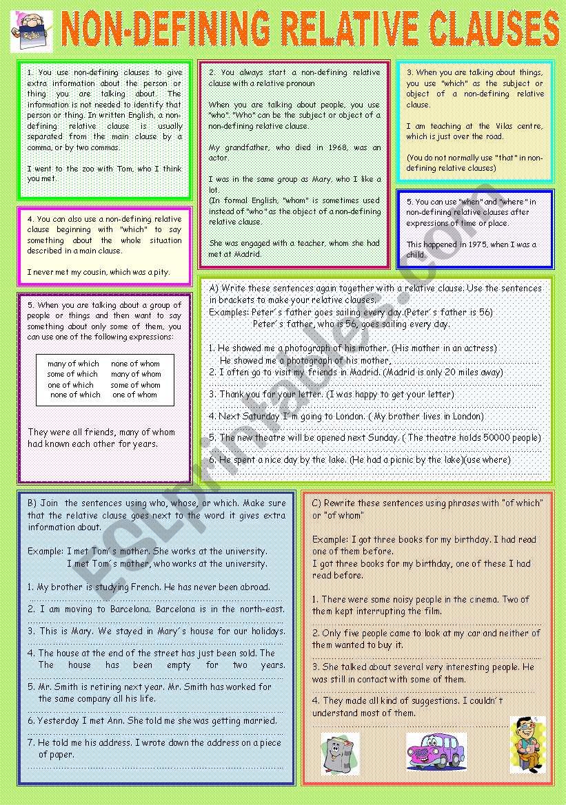 NON DEFINING RELATIVE CLAUSES ESL Worksheet By Peitieiros