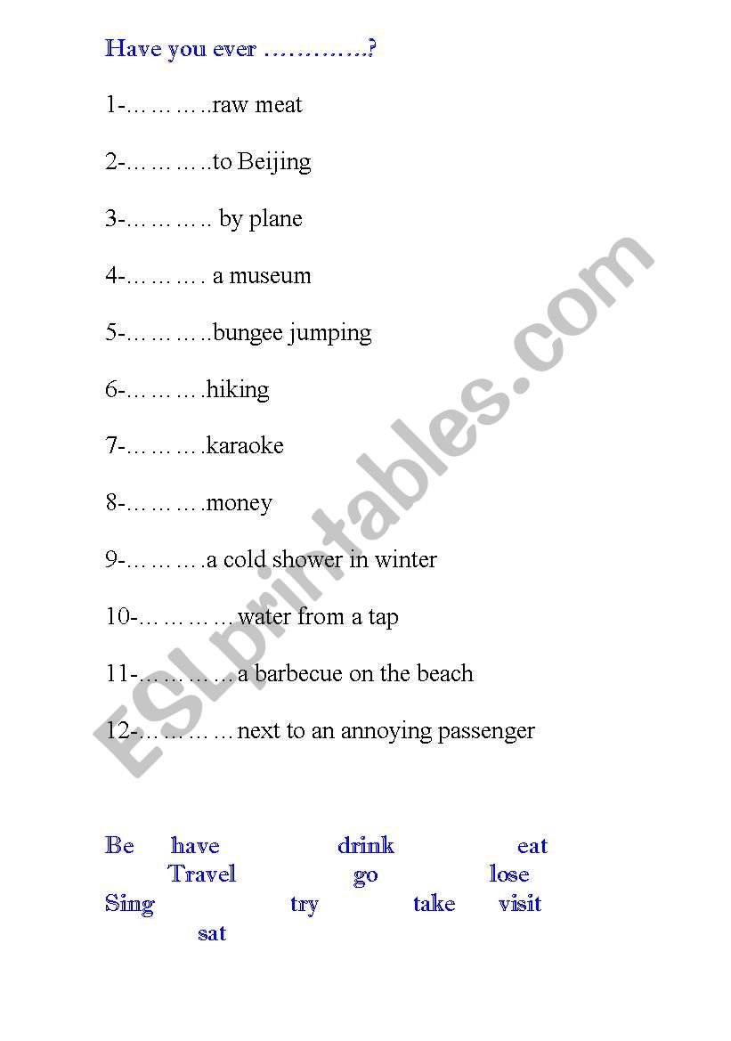 have you ever? worksheet