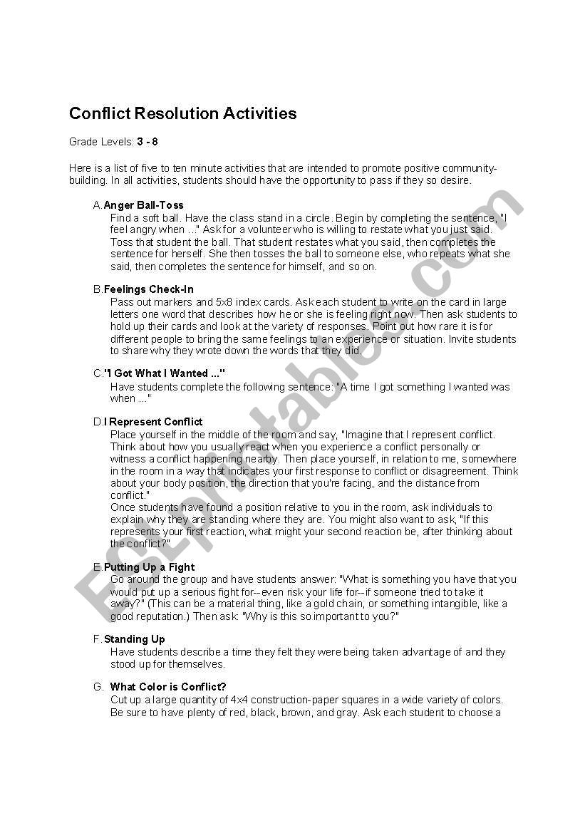 Conflict Resolustion worksheet