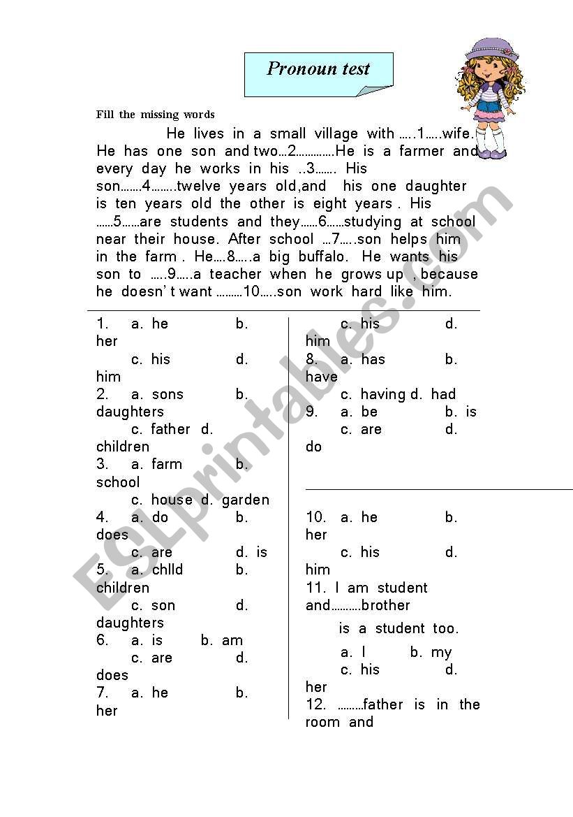 pronouns exercise worksheet