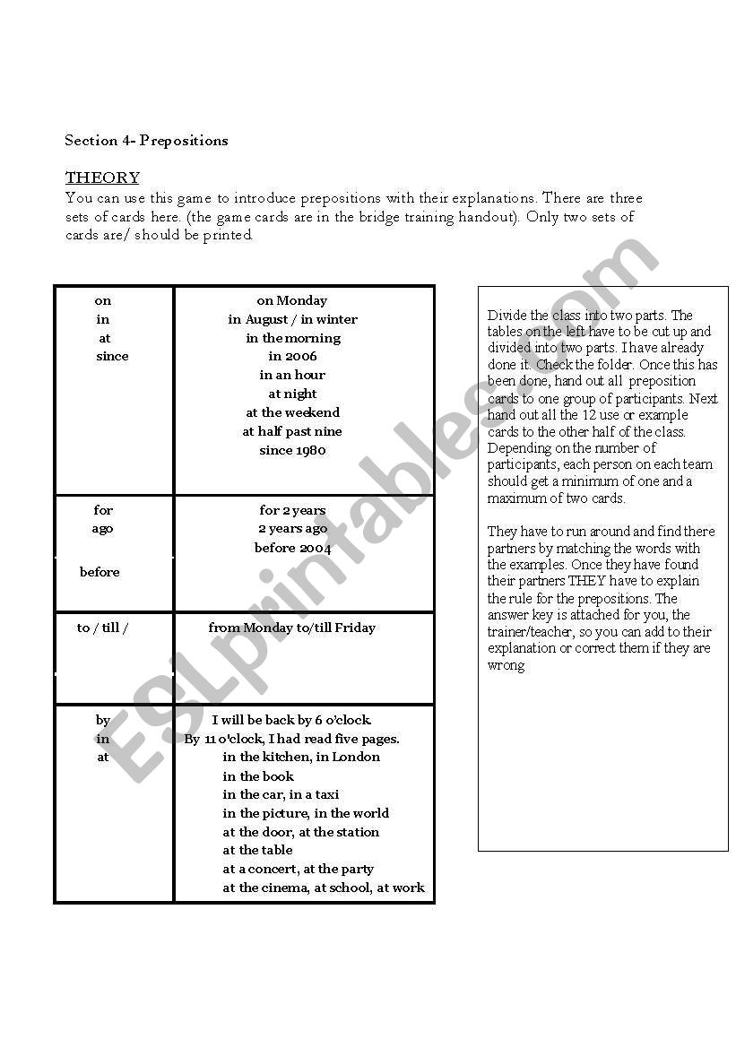 Prepositions worksheet