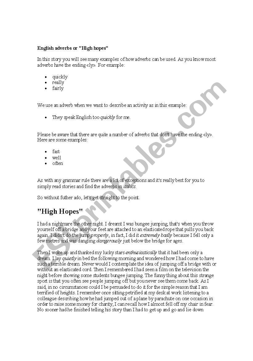 Adverb worksheet